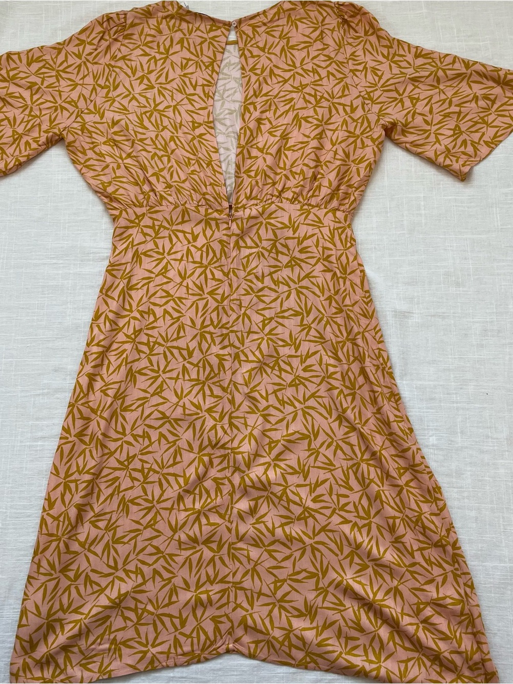 Numph Kismet dress Women's Pink Midi  with Mustard Leaf Print - Picture 4 of 12